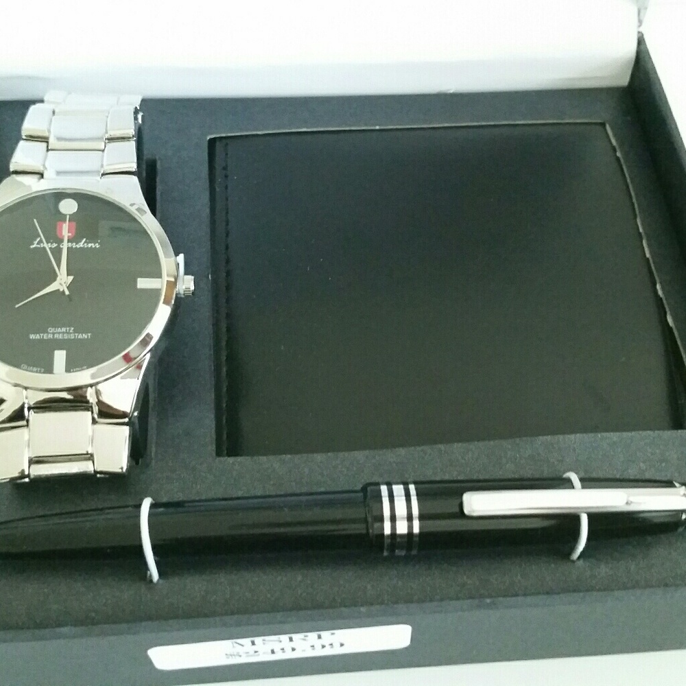 Men's Stainless Luis Cardini Watch Wallet Pen Set